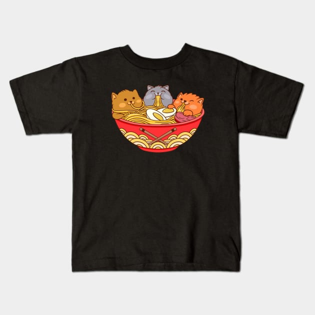 Ramen and cats Kids T-Shirt by Illustrasikuu